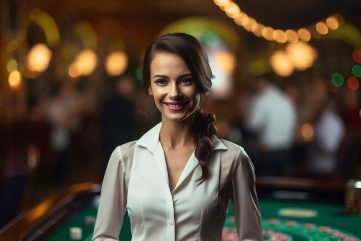 Meja Bingo dealer langsung kingdom toto dengan kartu dan bola tarik terlihat jelas di layar HD